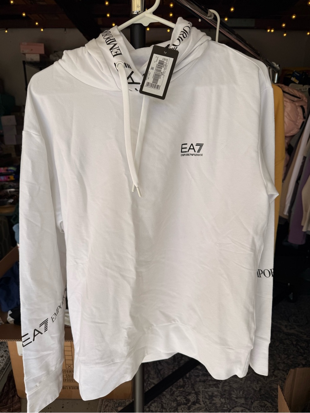 NEW EA7 Emporio Armani Stretch Cotton Hooded Track Hoodie Large